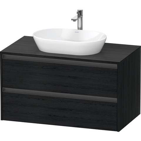 Duravit Ketho.2 Wastafelonderbouwkast - inclusief consoleplaat - met 2 laden - 100x55x56.8cm - met handgrepen antraciet - eiken zwart mat SW772843