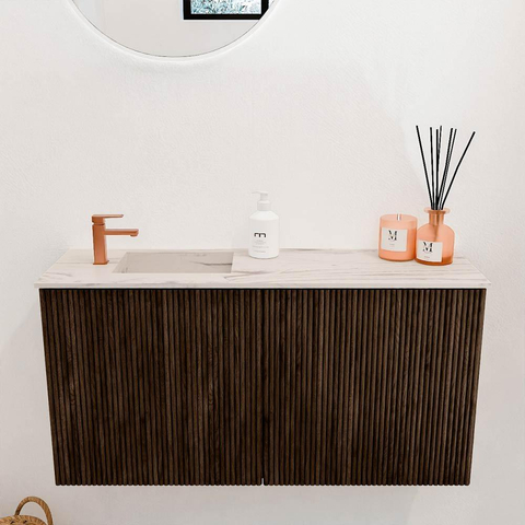 Mondiaz JOYA-DLUX 80cm meuble de salle de bains - couleur Walnut - Vasque FAYE position Gauche 1 trou de robinet couleur Nata. SW1424490