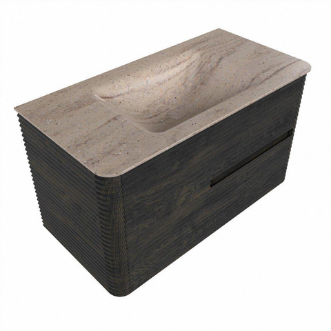 Mondiaz CIRO-DLUX Meuble de salle de bains - 90x45x50cm - Plan vasque solid surface Saba - 1 vasque centrale - 1 trou de robinetterie - 2 tiroirs - Shadow SW1532687