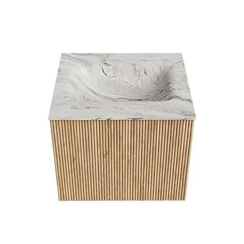 MONDIAZ KURVE-DLUX Meuble de salle de bains 50 cm couleur chêne avec 1 tiroir. Lavabo GRUNNE central 1 trou de robinet couleur Glace. SW1137916