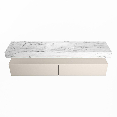 Mondiaz ALAN-DLUX Ensemble de meuble - 200cm - meuble Linen mat - 2 tiroirs - Lavabo Cloud Glace suspendu - vasque Centre - 1 trou de robinet SW805858
