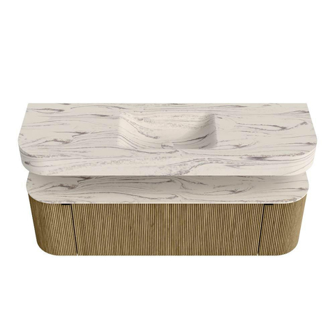 MONDIAZ THOR-DLUX 150cm meuble de salle de bains arrondi gauche + droite couleur Dusk avec 1 tiroir et 2 portes. Vasque suspendue CLOUD Milieu 1 trou de robinet couleur Nata. SW1464813