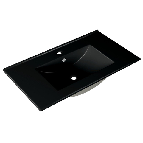 Saniclass Chaci Meuble de salle de bain - 80x45x55cm - lavabo en céramique noir mat - 1 vasque - 1 trou de robinet - 2 tiroirs - noir mat SW809364