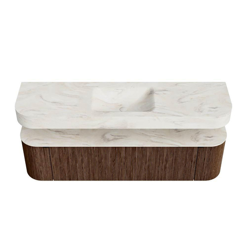 MONDIAZ THOR-DLUX 170cm badmeubel ronding links + rechts kleur Walnut met 1 lade en 2 deuren. Vrijhangende wastafel CLOUD Midden 1 kraangat kleur Ostra. SW1465602