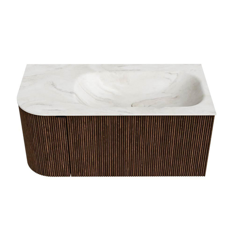 MONDIAZ KURVE-DLUX Meuble de salle de bains 95 cm avec module 25 L couleur Walnut avec 1 tiroir et 1 porte. Lavabo BIG SMALL droit 1 trou de robinet couleur Ostra. SW1137843