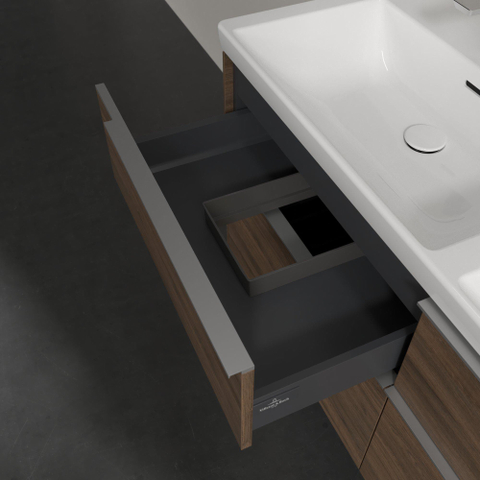 Villeroy & Boch Subway 3.0 wastafelonderbouwkast - met 4 laden - met grepen aluminium glanzend - 127.2x57.6x47. - Arizona Oak (hout) SW641572