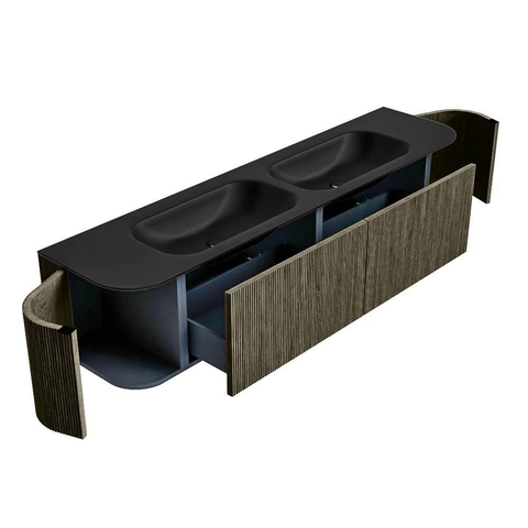 Mondiaz KURVE Ensemble de meubles de salle de bains - 190x46x40cm - 2 tiroirs - 2 portes - vasque solid surface - double - 2 trous de robinet - Shadow SW1414297