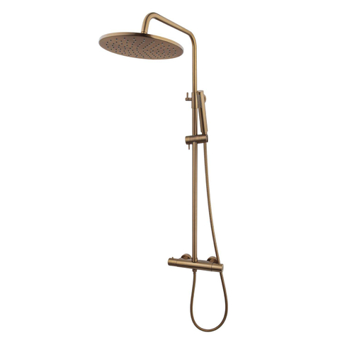 Wiesbaden Caral set de douche pluie - 25cm - rond - apparent - avec inverseur - douchette stick - barre de douche 119cm - bronze cuivre brossé SW999879