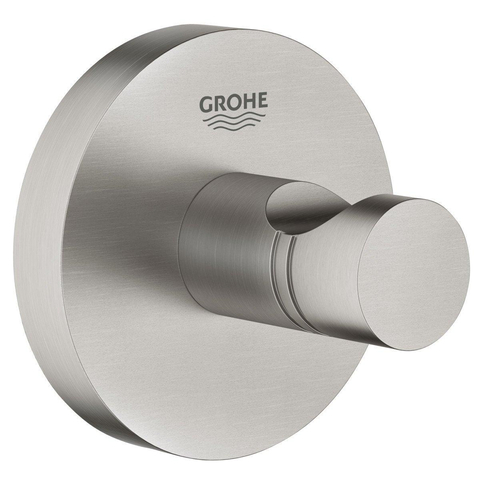 Grohe Euro Fonteinset - 37x18cm - rechthoek - 1 kraangat - zonder overloop - gebogen kraan - sifon - afvoerplug - handdoekhaak - wit/Supersteel (RVS) SW523963