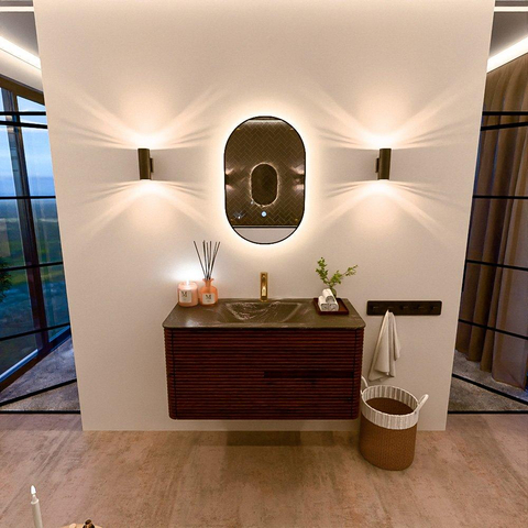 Mondiaz CIRO-DLUX Ensemble de meubles de salle de bains - 100x45x50cm - Lavabo solid surface Lava - 1 vasque au milieu - 1 trou de robinet - 2 tiroirs - Ruby SW1531606