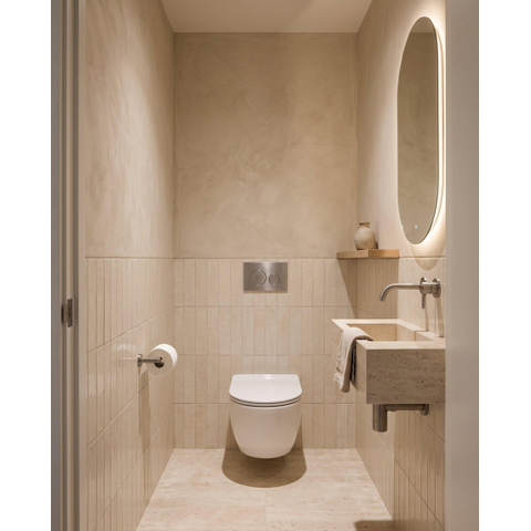 QeramiQ Dely Swirl Toiletset - 36.3x51.7cm - Geberit UP320 inbouwreservoir - met Burda frame - slim zitting - steel bedieningsplaat - ronde knoppen - glans wit SW1126090