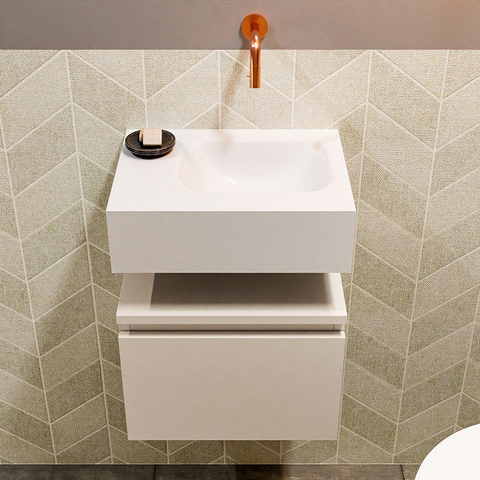 MONDIAZ ANDOR Toiletmeubel 40x30x30cm met 0 kraangaten 1 lades linen mat Wastafel Lex rechts Solid Surface Wit SW474164