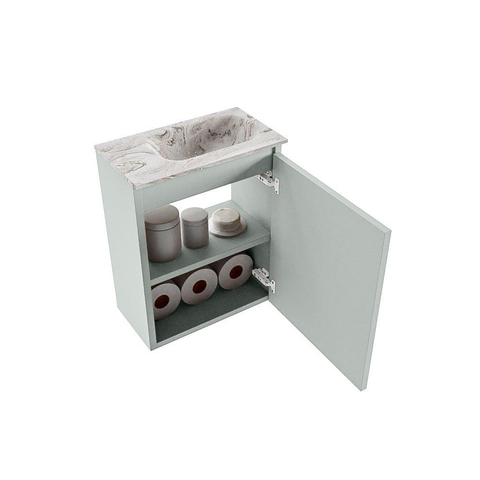 MONDIAZ TURE-DLUX Meuble de toilettes 40cm Greey. Lavabo EDEN Glace position à droite. Avec 1 trou de robinet. SW1103276