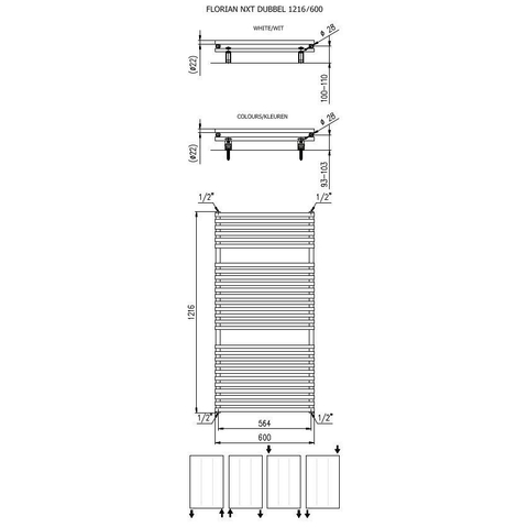 Plieger Florian Nxt radiateur design double horizontal 1216x600mm 980W blanc 7255122