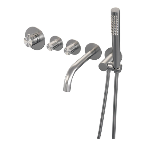 BRAUER Stripe Mitigeur thermostatique baignoire - SET 01 - encastré - bec - douchette à main barre - flexible de douche - coude mural - couleur inox brossé PVD SW1435056