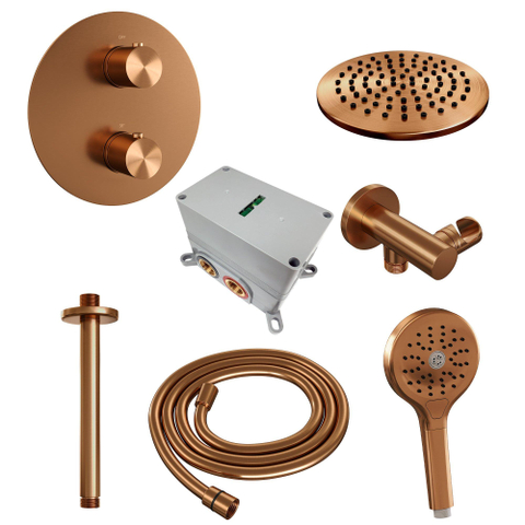 BRAUER Copper Edition inbouw regendoucheset – Ø20 cm hoofddouche – 30 cm plafondbuis – ronde handdouche – vaste douchehouder SW1159060