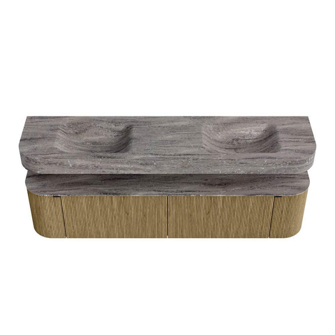 MONDIAZ THOR-DLUX Meuble de salle de bains - 190cm - arrondi gauche + droite - couleur Dusk - 2 tiroirs et 2 portes - Vasque suspendue CLOUD Double sans trou de robinet - couleur Oza SW1466815