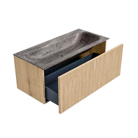 MONDIAZ KURVE-DLUX 100cm badmeubel kleur Oak met 1 lade en 0 deuren. Wastafel BIG MEDIUM Midden 1 kraangat Oza. SW1432634