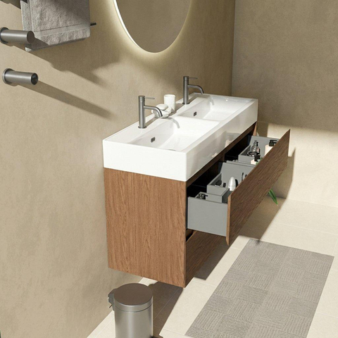 Saniclass Holz Pure Badkamermeubelset - 120x45x72cm - Legend keramische wastafel wit - 2 wasbakken - 2 kraangaten - 4 lades - mat walnut pure (hout) SW1478532