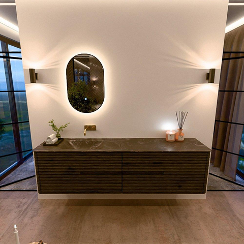Mondiaz CIRO-DLUX Meuble de salle de bains - 190x45x50cm - lavabo Solid Surface Lava - 1 vasque à gauche - sans trous de robinet - 4 tiroirs - Shadow SW1532407
