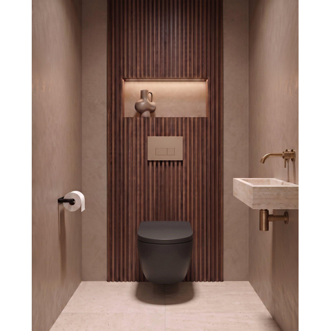 QeramiQ Dely Swirl Toiletset - 36.3x51.7cm - Geberit UP720 Duofix Sigma inbouwreservoir - slim zitting - bedieningsplaat taupe - rechthoekige knoppen - mat zwart SW1413201