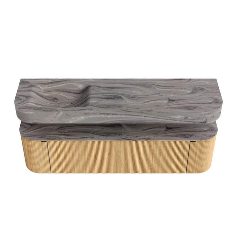 MONDIAZ THOR-DLUX 170cm badmeubel ronding links + rechts kleur Oak met 1 lade en 2 deuren. Vrijhangende wastafel CLOUD Links zonder kraangat kleur Sombra. SW1465840