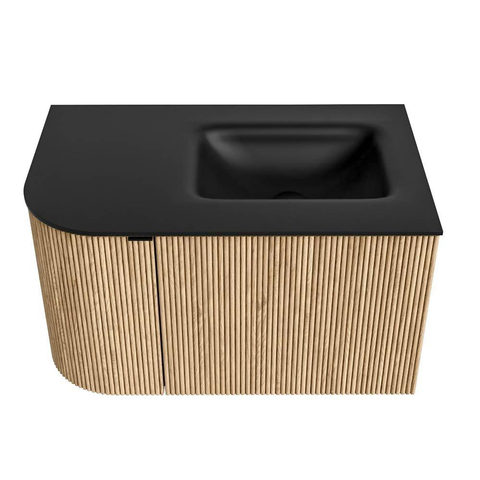 MONDIAZ KURVE Meuble de salle de bains 75 cm avec module 25 L couleur Oak avec 1 tiroir et 1 porte. Lavabo GRUNNE à droite 1 trou de robinet Urban. SW1138333