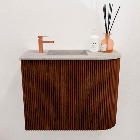 Mondiaz JOYA-DLUX 51.6cm toiletmeubel - ronding rechts kleur Ruby - Wastafel FAYE positie Links 1 kraangat kleur Glace. SW1423578