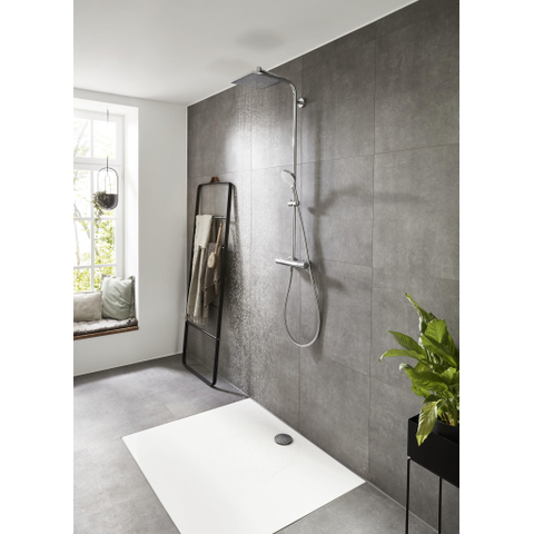 Hansgrohe Crometta e 240 - 1jet - showerpipe: - met Ecostat - 1001 CL douchekraan thermostatischHOH=15cm - met E - 24 - thermostaat - hoogglans chroom SW73205