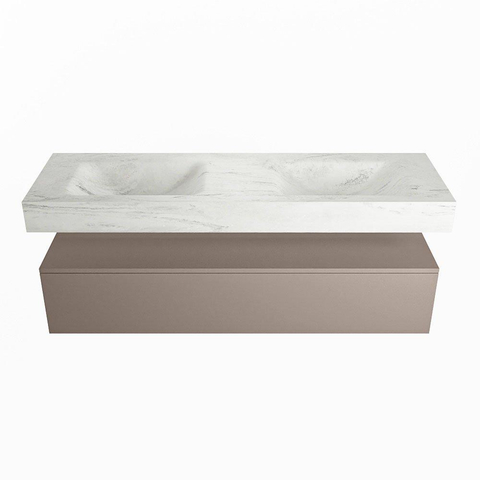 Mondiaz ALAN-DLUX Ensemble de meuble - 150cm - meuble Smoke mat - 1 tiroir - Lavabo Cloud Opalo suspendu - vasque Gauche et droite - 2 trous de robinet SW806550
