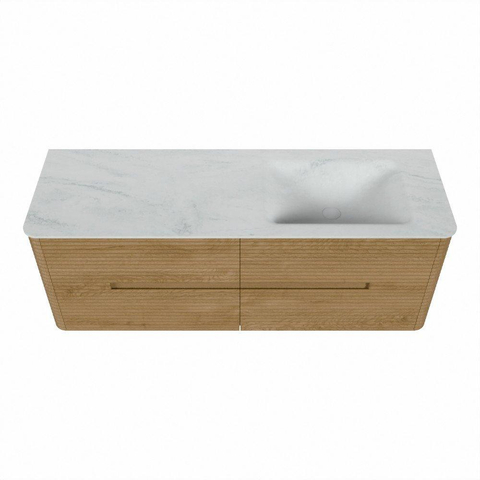 Mondiaz CIRO-DLUX Badkamermeubelset - 140x45x50cm - Solid surface wastafel Opalo - 1 wasbak Rechts - zonder kraangaten - 4 lades - Oak SW1531006