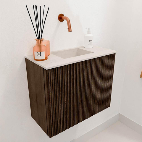 Mondiaz JOYA-DLUX Meuble de salle de bains 50cm - couleur Walnut - Vasque FAYE position Milieu Sans trou de robinet couleur Meli. SW1424384