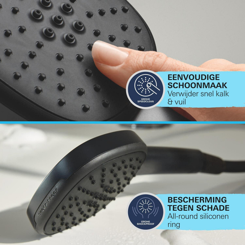 Grohe Vitalio Comfort 250 QuickFix Regendoucheset - 25cm - hoofddouche - vierkante handdouche - 2 straalsoorten - met badthermostaat - matte black (mat zwart) SW1126847