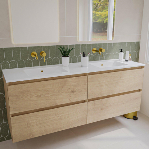 Saniclass Holz Pure Meuble sous lavabo - 160x45x60cm - 4 tiroirs - Chêne naturel SW1420795