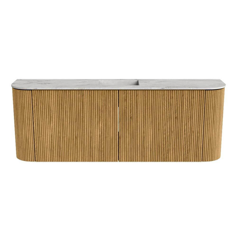Mondiaz JOYA-DLUX 113.2cm meuble de salle de bains - arrondi gauche et droite couleur Chêne - Vasque FAYE position Milieu Sans trou de robinet couleur Glace. SW1422000