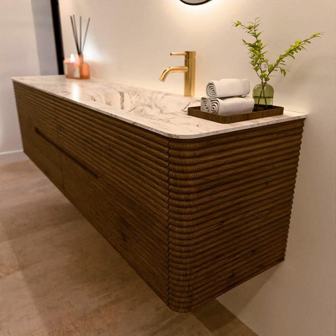 Mondiaz CIRO-DLUX Ensemble de meubles de salle de bains - 190x45x50cm - Plan-vasque solid surface Glace - 1 lavabo à droite - 1 trou de robinet - 4 tiroirs - Dusk SW1533014