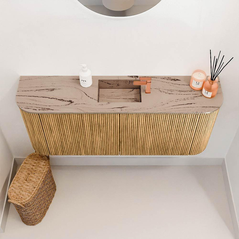 Mondiaz JOYA-DLUX 103.2cm toiletmeubel - ronding links en rechts kleur Oak - Wastafel FAYE positie Midden 1 kraangat kleur Arena. SW1423928