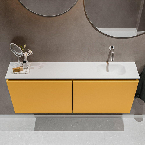 MONDIAZ TURE Toiletmeubel 120x23x50cm met 0 kraangaten 2 deuren ocher mat Wastafel Eden rechts Solid Surface Wit SW475079