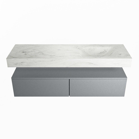 Mondiaz ALAN-DLUX Ensemble de meuble - 150cm - meuble Plata mat - 2 tiroirs - Lavabo Cloud Opalo suspendu - vasque Droite - 0 trous de robinet SW806883
