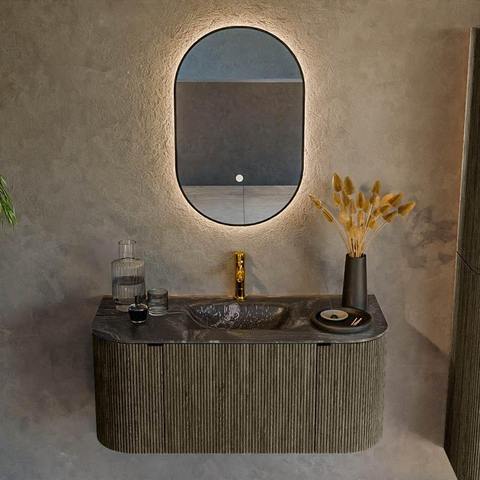 Mondiaz KURVE-DLUX Ensemble de meubles de salle de bains - 100x46x40cm - 1 tiroir - 2 portes - vasque solid surface - centre - 1 trou de robinet - Shadow SW1414616