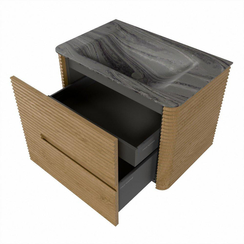 Mondiaz CIRO-DLUX Badkamermeubelset - 70x45x50cm - Solid surface wastafel Sombra - 1 wasbak Midden - 1 kraangat - 2 lades - Oak SW1531213