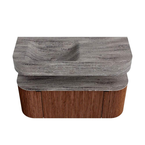 MONDIAZ THOR-DLUX 110cm meuble de salle de bains arrondi gauche + droite couleur Ruby avec 1 tiroir et 2 portes. Vasque suspendue CLOUD Gauche sans trou de robinet couleur Oza. SW1463032