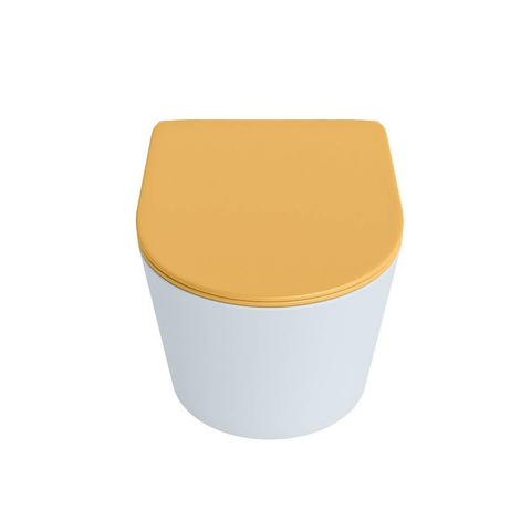 Mondiaz LAVIE WC suspendu – sans bride – 36 x 53 cm – avec abattant softclose – Clay (bleu clair/gris), abattant Ocher (jaune) SW1208661