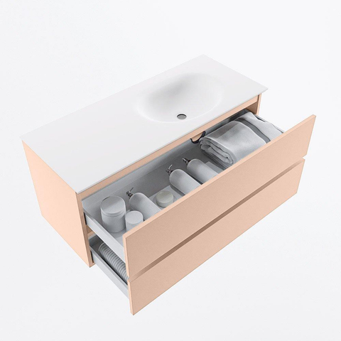 MONDIAZ VICA Badkamermeubelset - 110cm - onderkast rosee- 2 lades - wastafel moon rechts - 1 kraangat - 60cm hoge versie - talc SW1080373