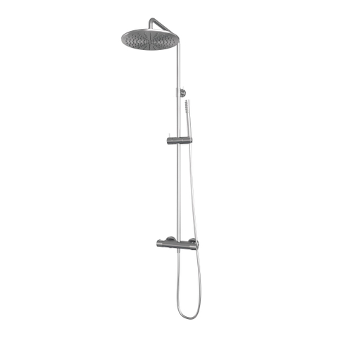 Brauer Brushed Carving Colonne de douche murale thermostatique avec pommeau rond 30cm et douchette Stylo 1 jet flexible lisse 150cm et barre de douche avec support douchette Inox brossé PVD SW1164622
