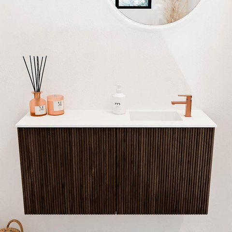 Mondiaz JOYA 80cm meuble de toilette - couleur Walnut - Vasque FAYE position Droite 1 trou de robinet couleur Talc. SW1421277