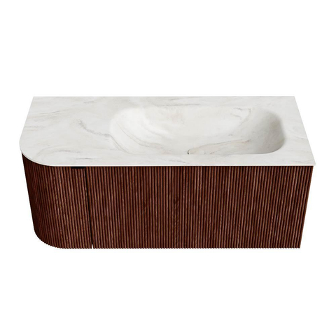 Mondiaz KURVE-DLUX Badkamermeubelset - 105x46x40cm - 1 lade - 1 deur - wastafel solid surface - rechts - zonder kraangat - Ruby SW1415831