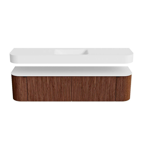 MONDIAZ THOR Meuble de salle de bains 180cm arrondi gauche + droite couleur Ruby avec 2 tiroirs et 2 portes. Vasque suspendue CLOUD Milieu 1 trou de robinet couleur Talc. SW1466023