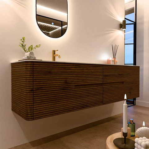 Mondiaz CIRO-DLUX Badkamermeubelset - 190x45x50cm - Solid surface wastafel Nata - 1 wasbak Links - 1 kraangat - 4 lades - Dusk SW1533251