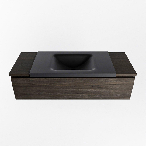 Ensemble de meuble de salle de bain Mondiaz BUKLA 120x45x34cm 0 trous de robinet lavabo centré solid surface Urban sans poignées 1 tiroir avec softclose Mélamine Marron foncé SW704922